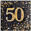 16PK SPARKLING FIZZ 50TH BLACK & GOLD NAPKINS