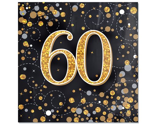 16PK SPARKLING FIZZ 60TH BLACK & GOLD NAPKINS