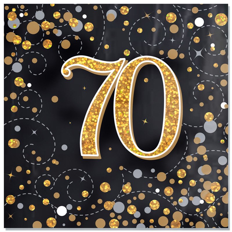 16PK SPARKLING FIZZ 70TH BLACK & GOLD NAPKINS
