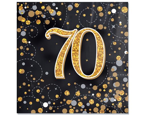 16PK SPARKLING FIZZ 70TH BLACK & GOLD NAPKINS