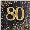 16PK SPARKLING FIZZ 80TH BLACK & GOLD NAPKINS