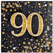 16PK SPARKLING FIZZ 90TH BLACK & GOLD NAPKINS