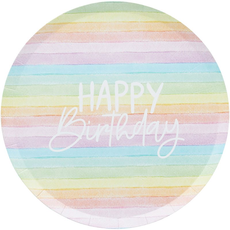 8PK ECO RAINBOW 'HAPPY BIRTHDAY' PAPER PLATES