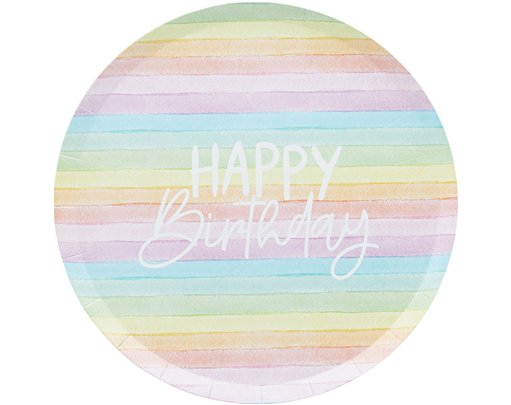 8PK ECO RAINBOW 'HAPPY BIRTHDAY' PAPER PLATES