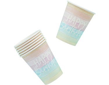 8PK ECO RAINBOW 'HAPPY BIRTHDAY' PAPER CUPS