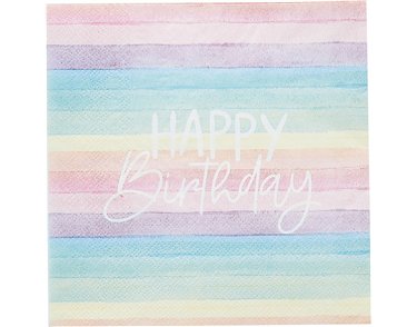 16PK ECO RAINBOW 'HAPPY BIRTHDAY' PAPER NAPKINS