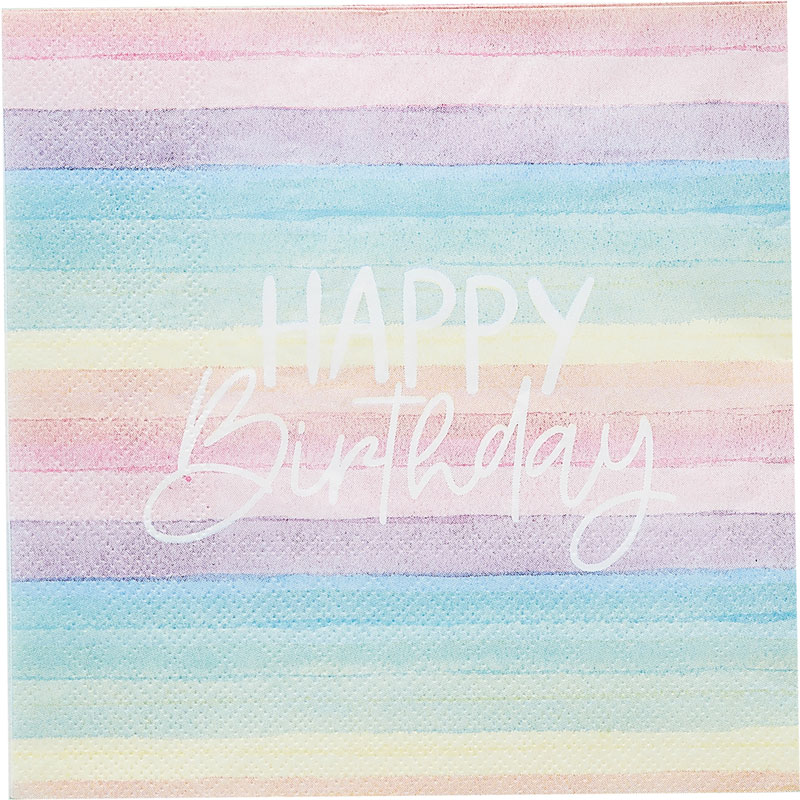 16PK ECO RAINBOW 'HAPPY BIRTHDAY' PAPER NAPKINS