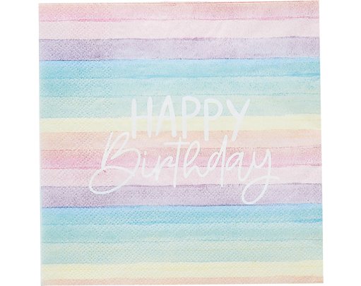 16PK ECO RAINBOW 'HAPPY BIRTHDAY' PAPER NAPKINS