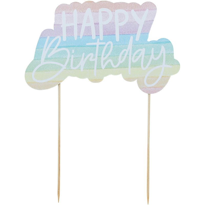 ECO RAINBOW 'HAPPY BIRTHDAY' PAPER CAKE TOPPER