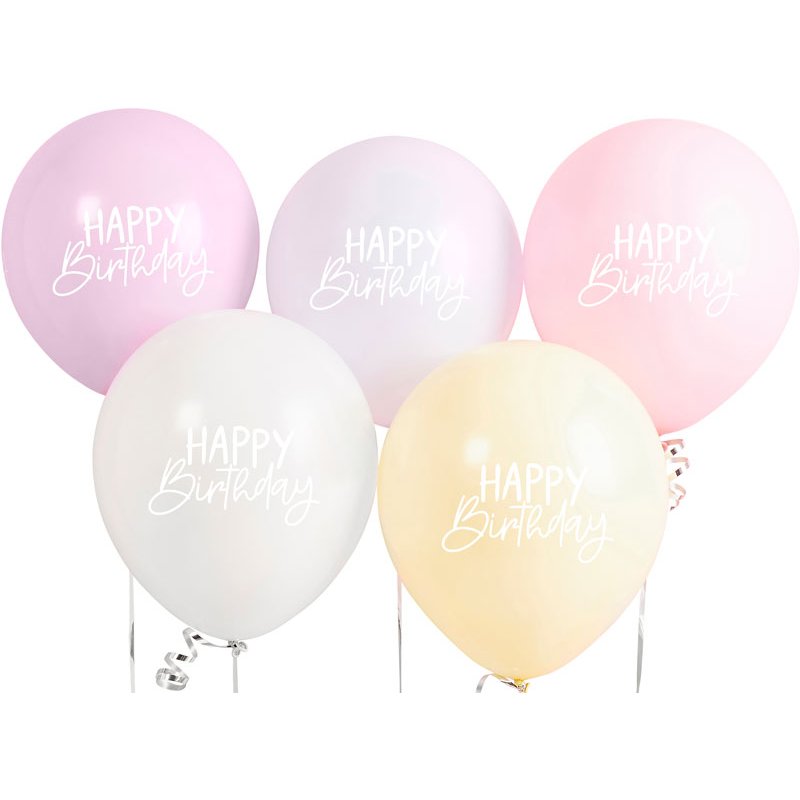 5PK 12in RAINBOW 'HAPPY BIRTHDAY' 12" BALLOONS