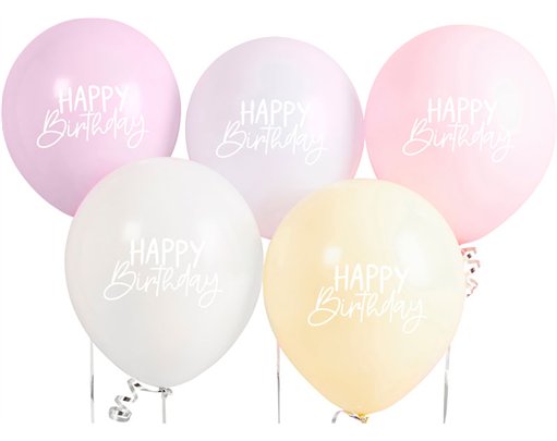 5PK 12in RAINBOW 'HAPPY BIRTHDAY' 12" BALLOONS