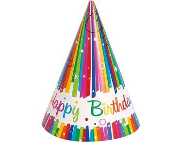 8PK RAINBOW RIBBON BIRTHDAY PARTY HATS