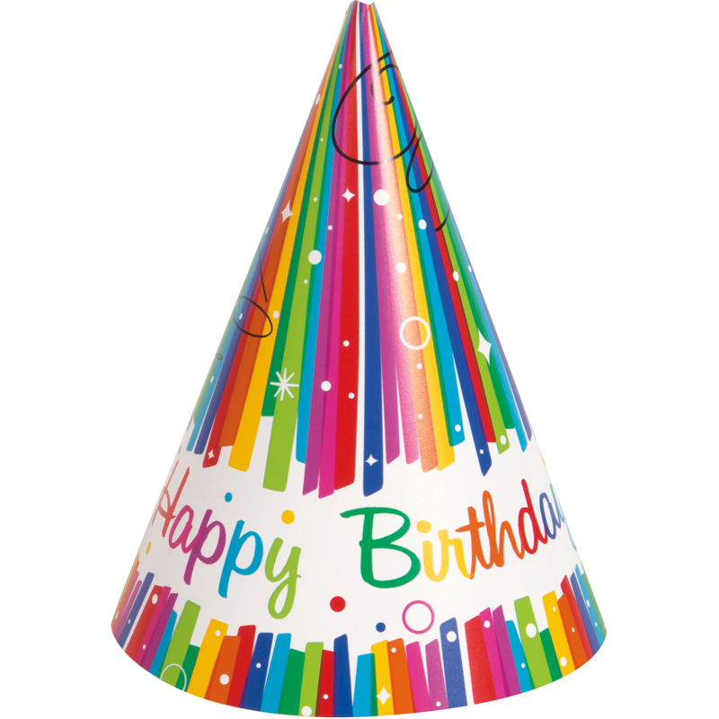 8PK RAINBOW RIBBON BIRTHDAY PARTY HATS