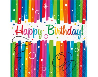 16PK RAINBOW RIBBON BIRTHDAY LUNCHEON NAPKINS