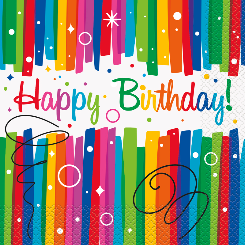 16PK RAINBOW RIBBON BIRTHDAY LUNCHEON NAPKINS