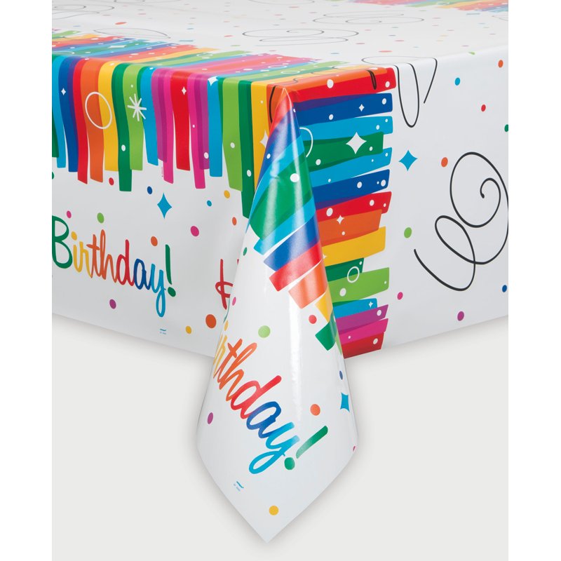 54x84in RAINBOW RIBBON BIRTHDA TABLECOVER