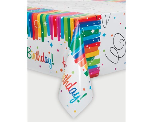54x84in RAINBOW RIBBON BIRTHDA TABLECOVER