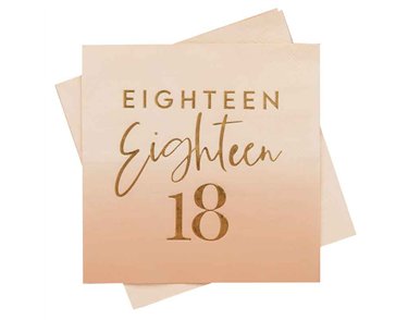 16PK GOLD FOILED 'EIGHTEEN' PAPER NAPKINS