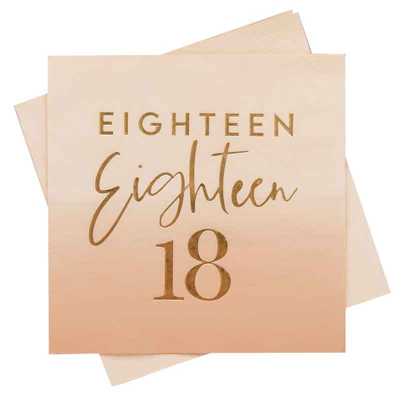 16PK GOLD FOILED 'EIGHTEEN' PAPER NAPKINS