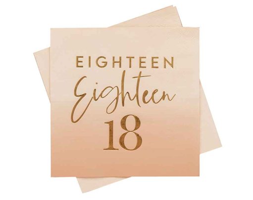 16PK GOLD FOILED 'EIGHTEEN' PAPER NAPKINS