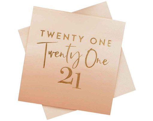 16PK GOLD FOILED 'TWENTY ONE' PAPER NAPKINS