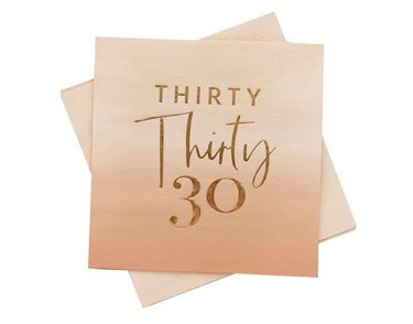 16PK GOLD FOILED 'THIRTY' PAPER NAPKINS