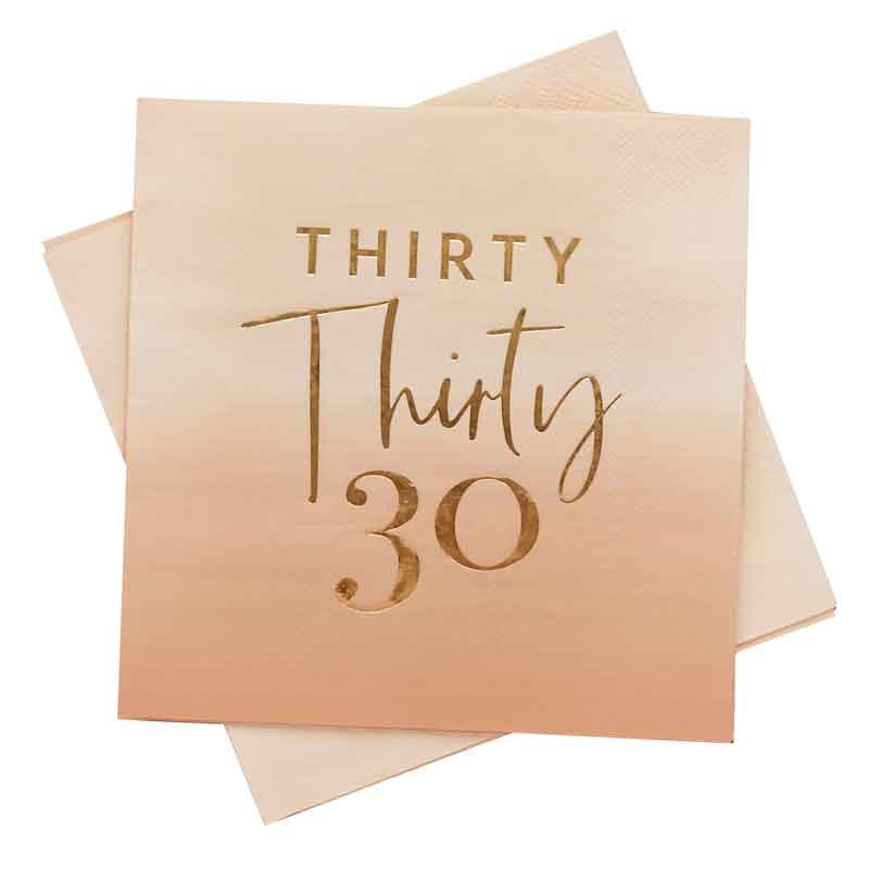 16PK GOLD FOILED 'THIRTY' PAPER NAPKINS