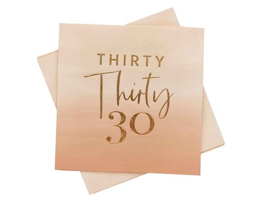 16PK GOLD FOILED 'THIRTY' PAPER NAPKINS