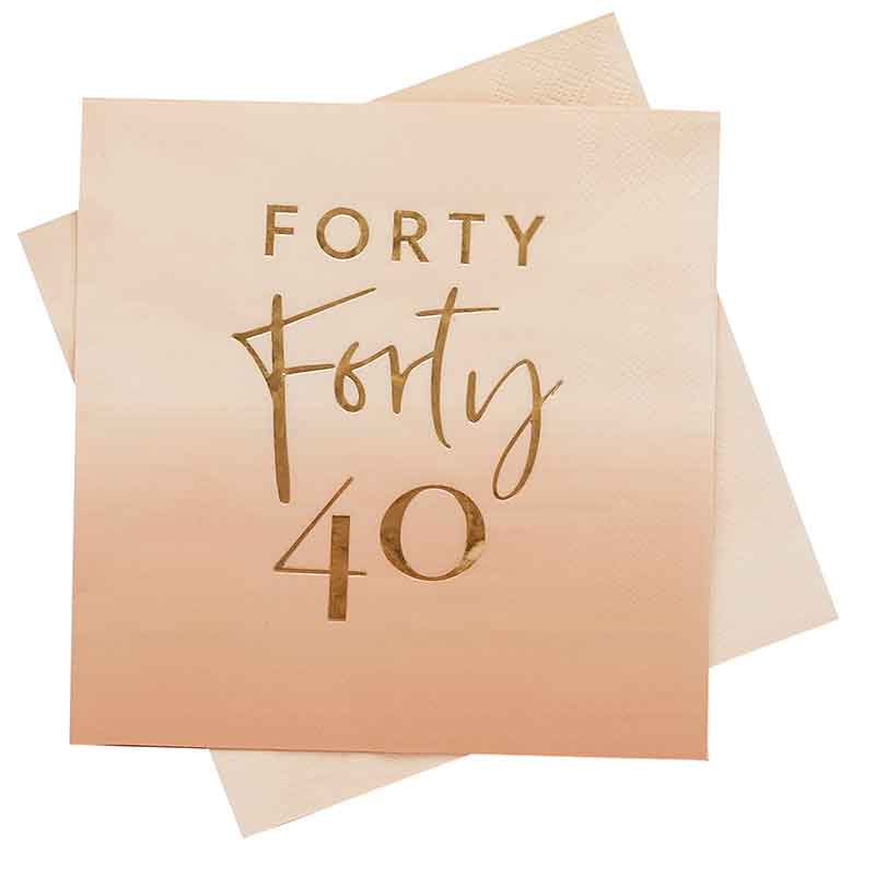 16PK GOLD FOILED 'FORTY' PAPER NAPKINS