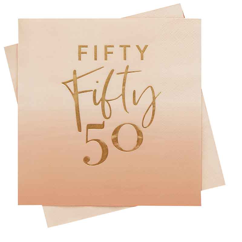 16PK GOLD FOILED 'FIFTY' PAPER NAPKINS