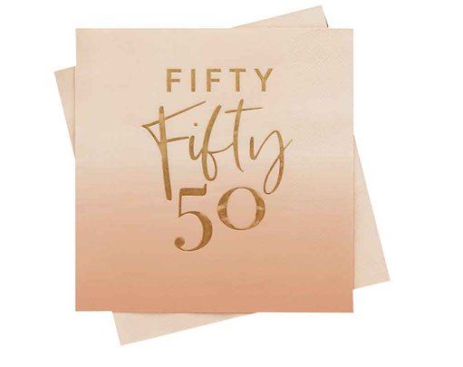 16PK GOLD FOILED 'FIFTY' PAPER NAPKINS