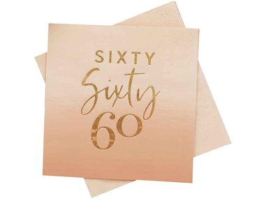 16PK GOLD FOILED 'SIXTY' PAPER NAPKINS