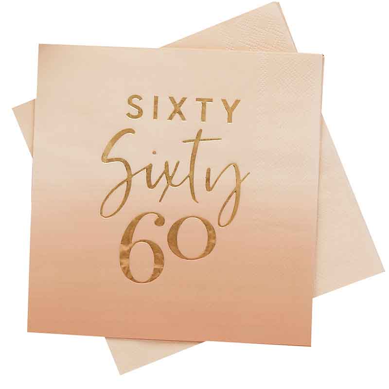 16PK GOLD FOILED 'SIXTY' PAPER NAPKINS