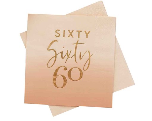 16PK GOLD FOILED 'SIXTY' PAPER NAPKINS