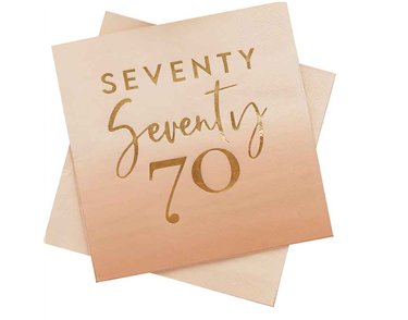 16PK GOLD FOILED 'SEVENTY' PAPER NAPKINS