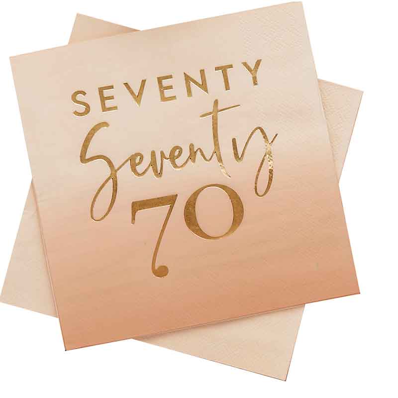 16PK GOLD FOILED 'SEVENTY' PAPER NAPKINS
