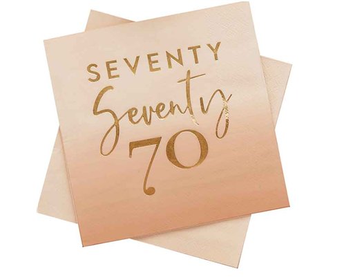 16PK GOLD FOILED 'SEVENTY' PAPER NAPKINS