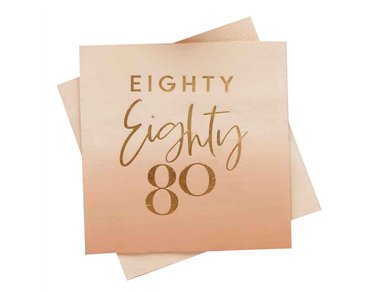 16PK GOLD FOILED 'EIGHTY' PAPER NAPKINS