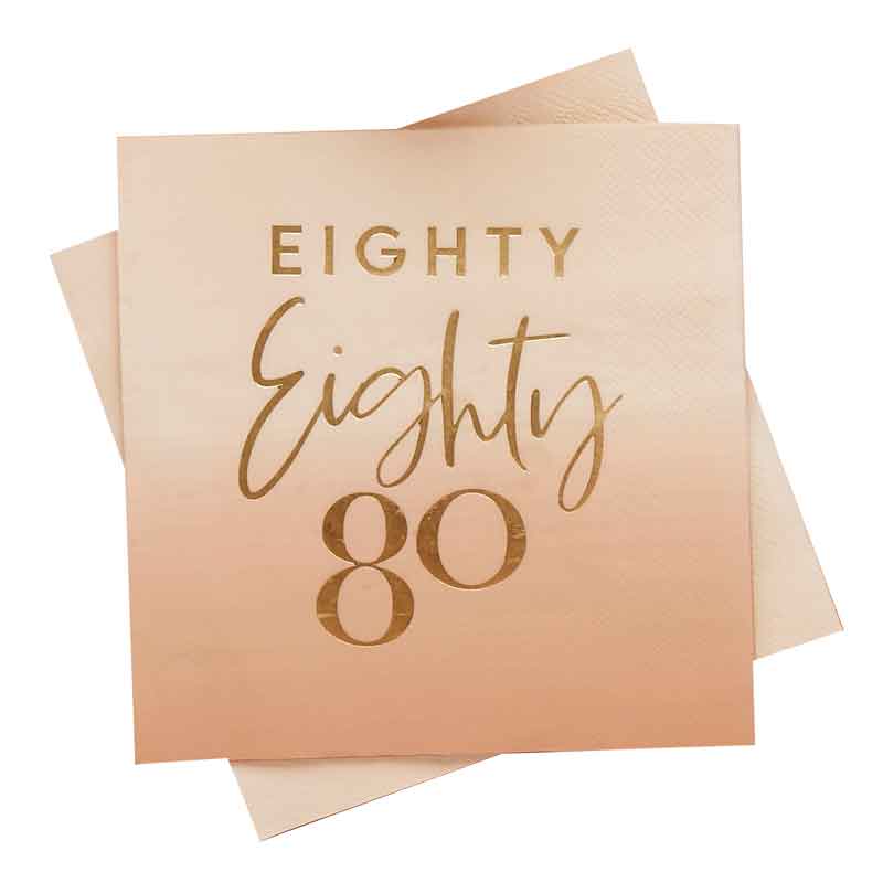 16PK GOLD FOILED 'EIGHTY' PAPER NAPKINS
