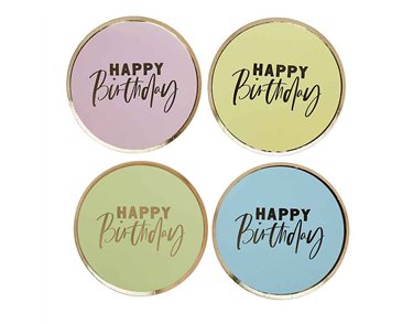 8PK PASTEL 'HAPPY BIRTHDAY' PAPER PLATES
