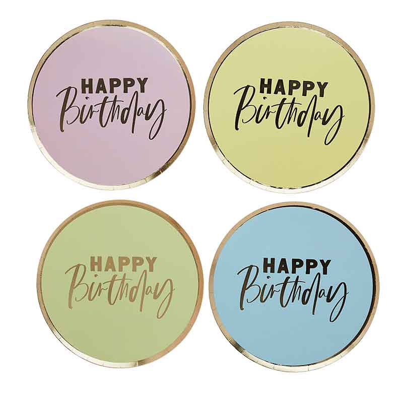 8PK PASTEL 'HAPPY BIRTHDAY' PAPER PLATES