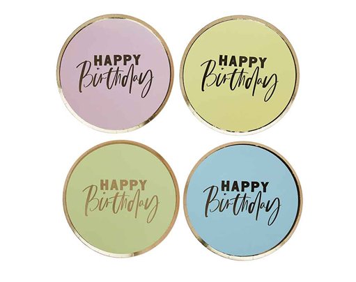 8PK PASTEL 'HAPPY BIRTHDAY' PAPER PLATES