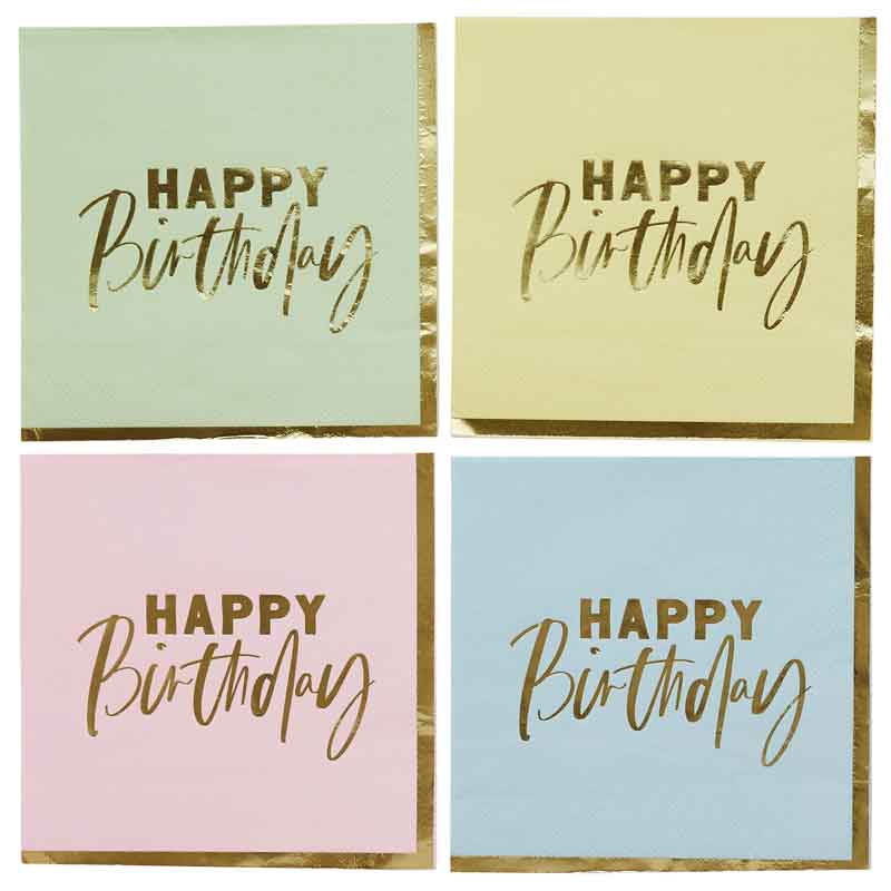 16PK PASTEL 'HAPPY BIRTHDAY' PAPER NAPKINS