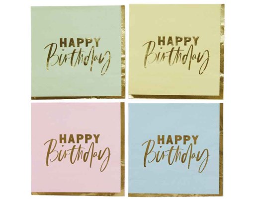 16PK PASTEL 'HAPPY BIRTHDAY' PAPER NAPKINS