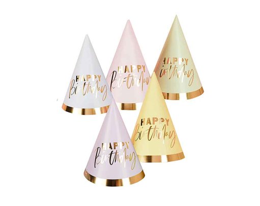 10PK PASTEL 'HAPPY BIRTHDAY' PAPER PARTY HATS