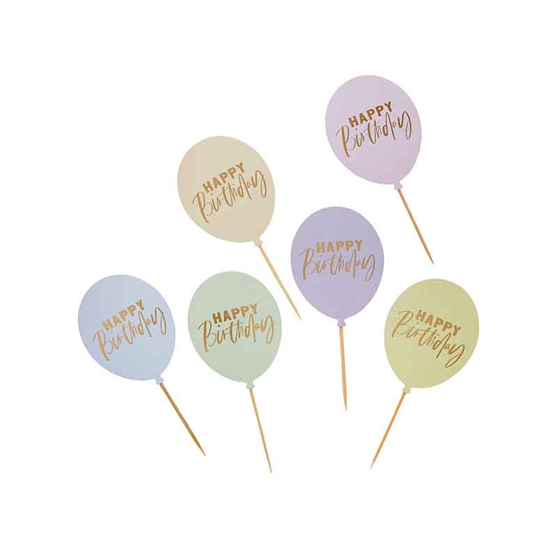 12PK PASTEL 'HAPPY BIRTHDAY' BALLOON FOOD PICKS