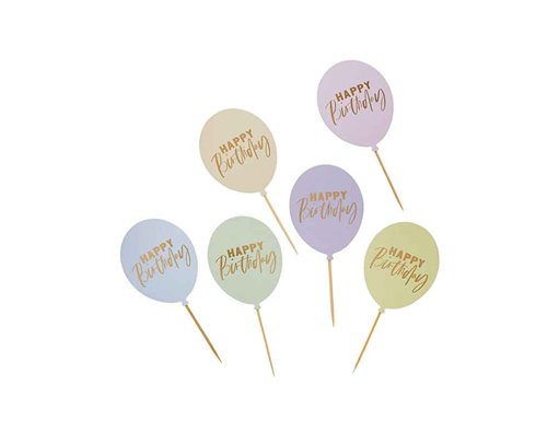 12PK PASTEL 'HAPPY BIRTHDAY' BALLOON FOOD PICKS
