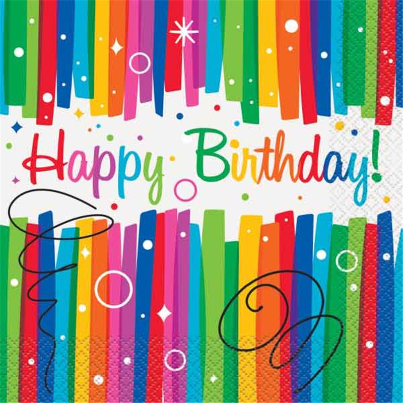 16PK RAINBOW RIBBON BIRTHDAY NAPKINS
