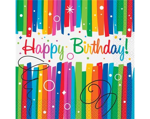 16PK RAINBOW RIBBON BIRTHDAY NAPKINS