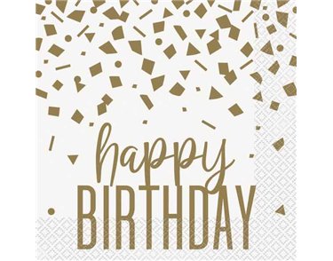 16PK CONFETTI GOLD BIRTHDAY NAPKINS